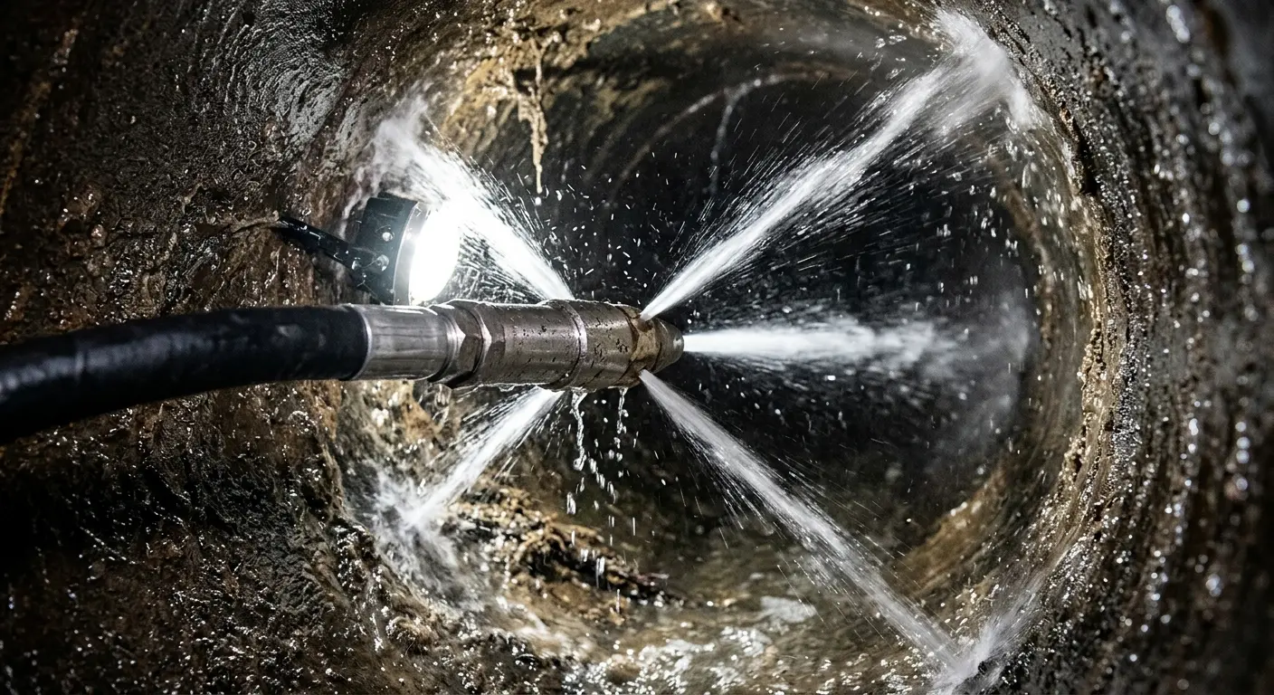 High-pressure hydro jetting nozzle cleaning sewer pipe for Sewer Cleanout in La Presa